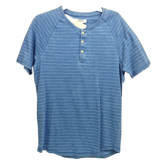 Goodthreads Soft Cotton Henley T Shirt Med Short Sleeve NWT Indigo Blue Stripes - Picture 4 of 7